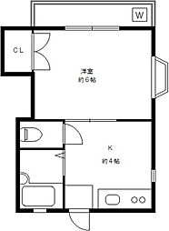 パレス湖畔 1Kの間取図画像