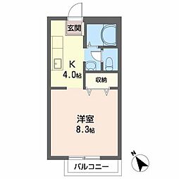 ヴィクトワール花岡1 1Kの間取図画像
