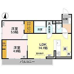 上越市上源入アパート 2LDKの間取図画像