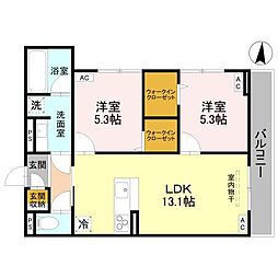 上越市上源入アパート 2LDKの間取図画像