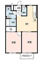 パークサイドテラス 2DKの間取図画像