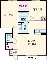 シャーメゾンたつのC 2LDKの間取図画像