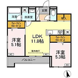 レーヴ・クレール東中央 2LDKの間取図画像