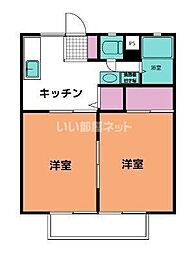緑ケ丘サンハイツ 2DKの間取図画像