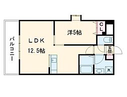 ラムール祇園 1LDKの間取図画像