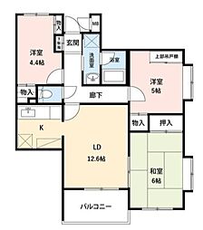 ピュアコート伊勢原 3LDKの間取図画像