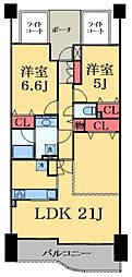 ウッドパークちはら台A棟 2LDKの間取図画像