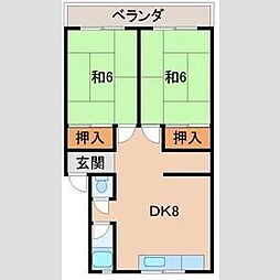 グリーンハイツ向陽一号棟 2DKの間取図画像