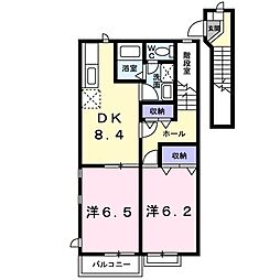 オークマウンテンB 2DKの間取図画像