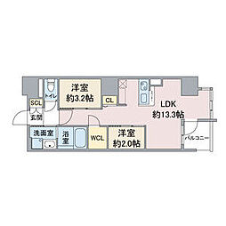 (仮称)スリーアイランドタワー泉高岳 2LDKの間取図画像