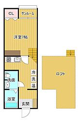 クエストU 1Kの間取図画像