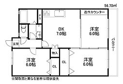 ひがしビル 3DKの間取図画像