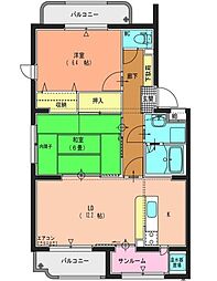 ピースエイブル1 2LDKの間取図画像