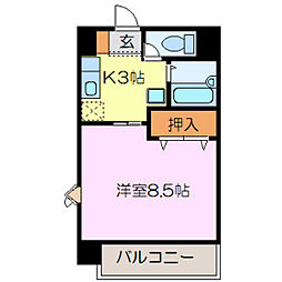 グラスポート 1Kの間取図画像