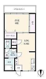 クラウンビル吉田 1LDKの間取図画像