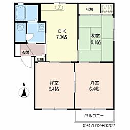 ル・ソレイユB 3DKの間取図画像