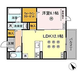 霧島市国分中央1丁目アパート 1LDKの間取図画像
