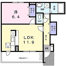 グレイスフル2 1LDKの間取図画像