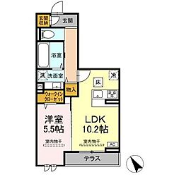 D-ROOM 松山 1LDKの間取図画像