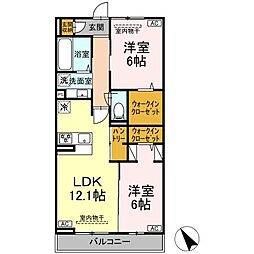 D-ROOM 松山 2LDKの間取図画像