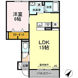 グリーンテラス下東川津 1LDKの間取図画像