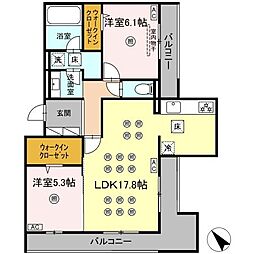 OrthoAxis浅生 2LDKの間取図画像