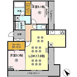 OrthoAxis浅生 2LDKの間取図画像