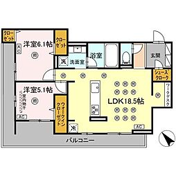 OrthoAxis浅生 2LDKの間取図画像