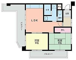 神岳第一ハイツ 2LDKの間取図画像