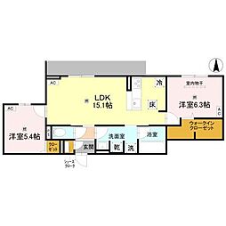 クラシスト背戸口 2LDKの間取図画像