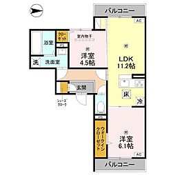 RETOLIA大和小泉 2LDKの間取図画像