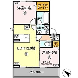(仮称)D-ROOM別所町A棟 2LDKの間取図画像