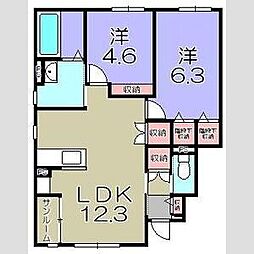 守山市伊勢町アパート 2LDKの間取図画像