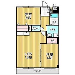 ラフォーレ若慎 2LDKの間取図画像