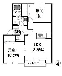 ウエスト・ベルジュB 2LDKの間取図画像