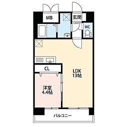 スカイオン本町 1LDKの間取図画像