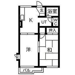 ビレッジディナB 2DKの間取図画像