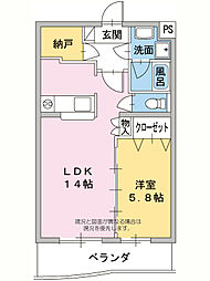シャリル 1LDKの間取図画像