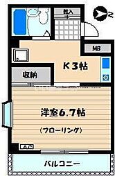 カーサ江端 1Kの間取図画像