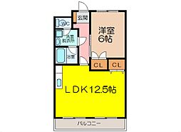 リバティコート水ケ江 1LDKの間取図画像