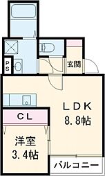 北九州市八幡西区折尾4丁目アパート 1LDKの間取図画像