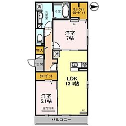 フェリシア天美 2LDKの間取図画像