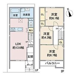 名古屋市西区名西1丁目アパート 3LDKの間取図画像