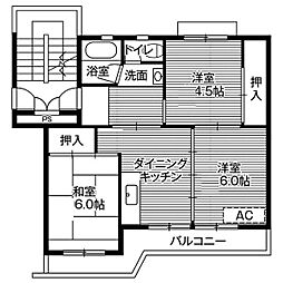 ビレッジハウス足利葉鹿2号棟 2DKの間取図画像