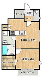 ヒルズワン金谷 1LDKの間取図画像