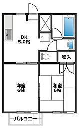 ラフォーレ田中 2DKの間取図画像