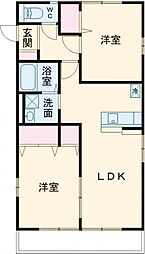 Teコート玖珂B 2LDKの間取図画像