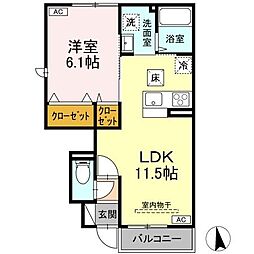 サウスフィールドIII 1LDKの間取図画像