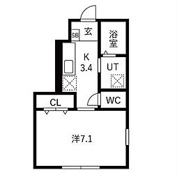 クロノスクウェア 1Kの間取図画像