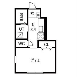 クロノスクウェア 1Kの間取図画像